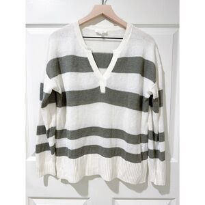 Haven Well Within Organic Cotton Linen Wide Stripe V-Neck Long Sleeve Sweater M